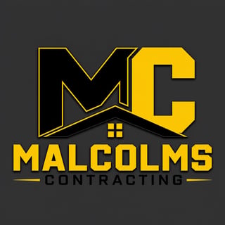 Malcolms Contracting logo with yellow and black geometric house design and company name